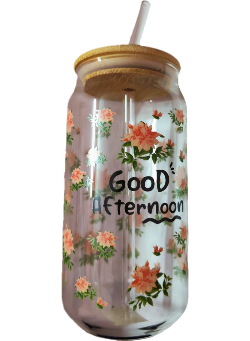 Glass Mug with Bamboo Lid and Glass Straw - Image 2