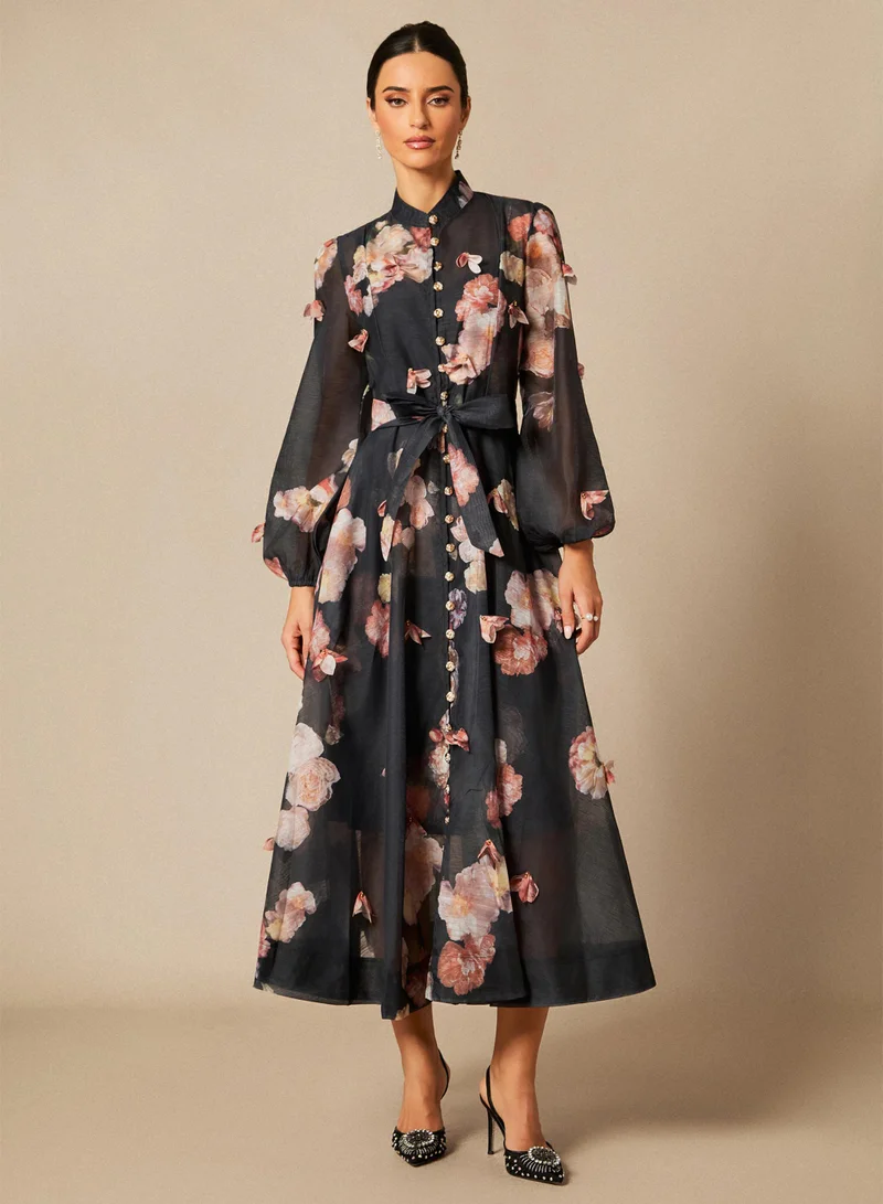 سنفير Sophie Floral Print Long Sleeve Midi Dress