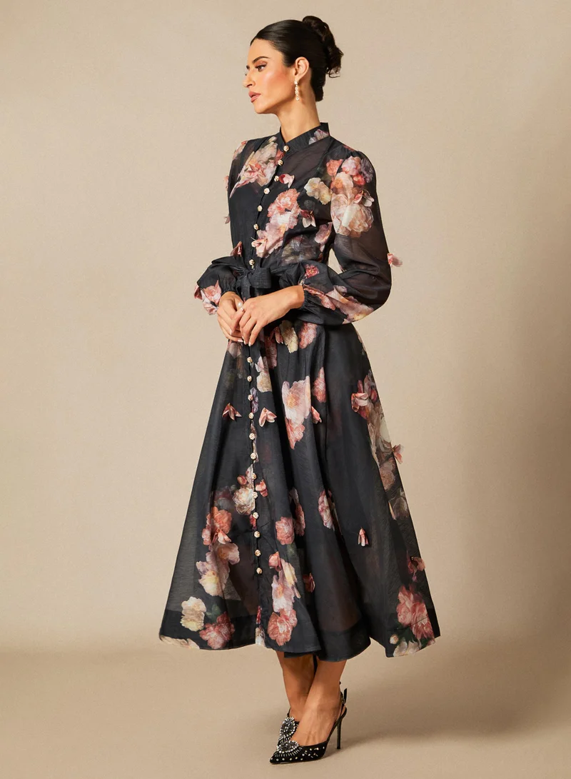 سنفير Sophie Floral Print Long Sleeve Midi Dress