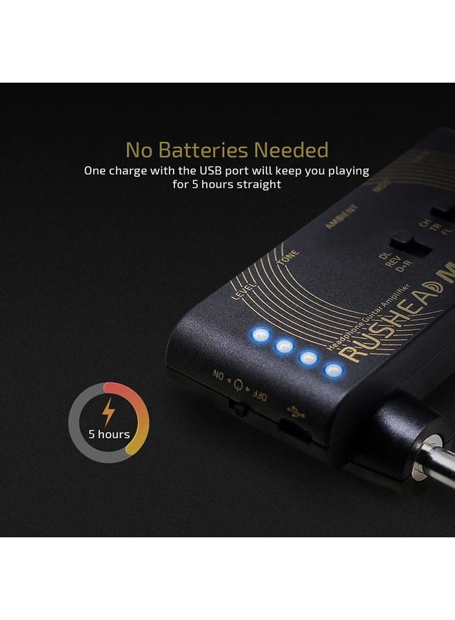 Valeton RH-100 Rushead Max - USB Chargable Portable Pocket Guitar Bass Headphone Amp Carry-On Bedroom Plug-In Multi-Effects - Image 5