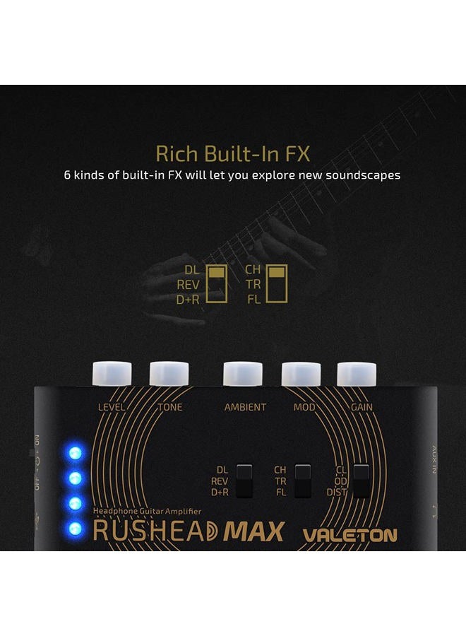 Valeton RH-100 Rushead Max - USB Chargable Portable Pocket Guitar Bass Headphone Amp Carry-On Bedroom Plug-In Multi-Effects - Image 3