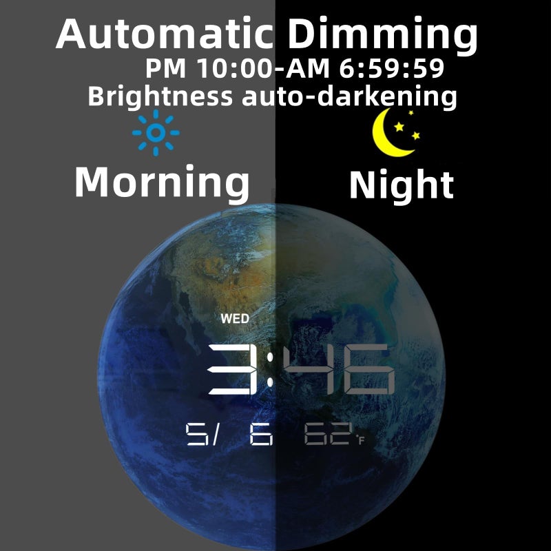 Nbdeal 13" Digital Wall Clock with LED Display, Calendar & Temperature, Automatic Dimming, 12/24hr Format, USB Powered, Wall & Desk Use - HUI-8859 - Image 4