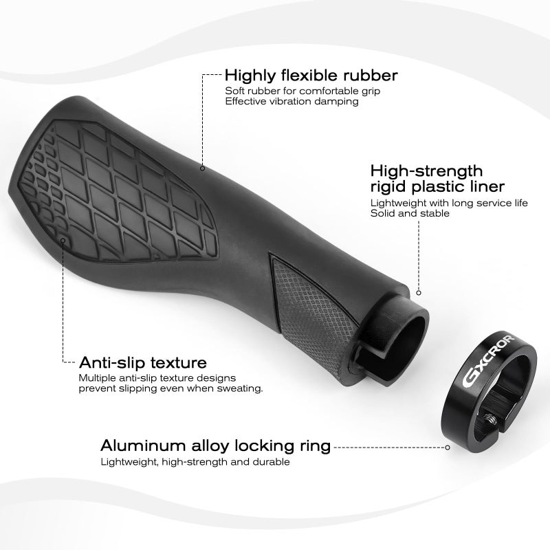 Bike Grips,Ergonomic Bicycle Handlebars Grips Shock Absorbing Dual-Density Silicone,Universal 22.2mm Fit with 3D Non-Slip Pattern,Scooter Grips - Image 2