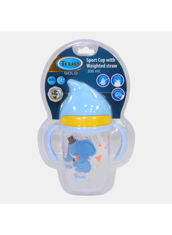 True Gold Sport Cup with Weighted Straw – 300ml with Blue Elephant Design (12+ months) - Image 1