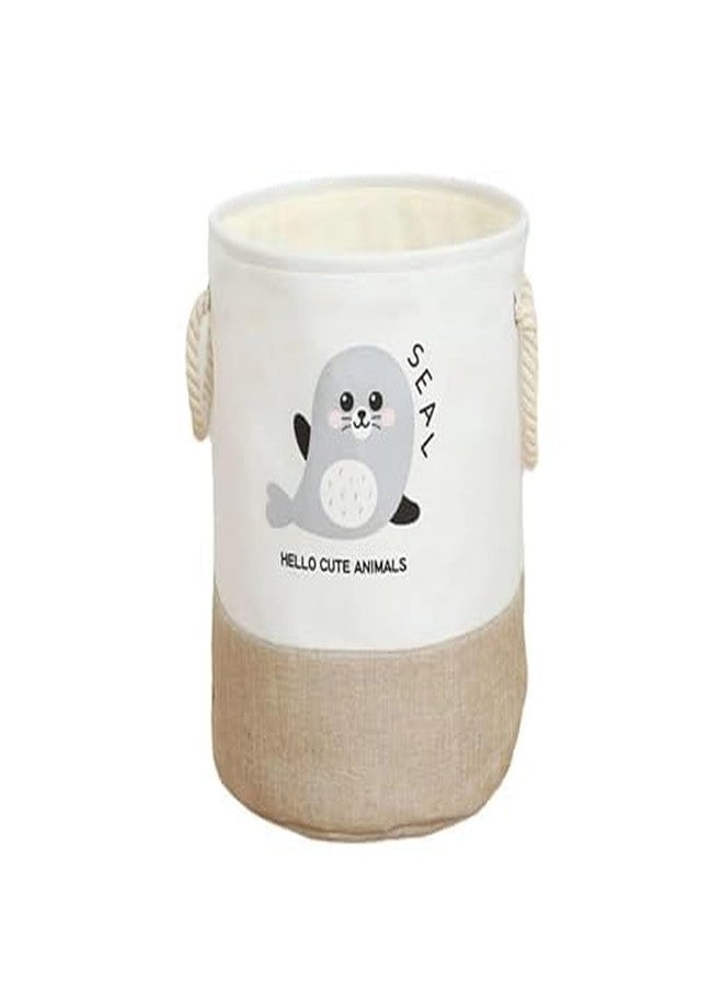 ERITIN Mini Canvas Laundry Basket use for home bedroom Laundry Basket For Clothes Round Collapsible Storage Large Size With Handle Dirty Clothes Hamper Canvas Bag | 1 pcs - Image 1