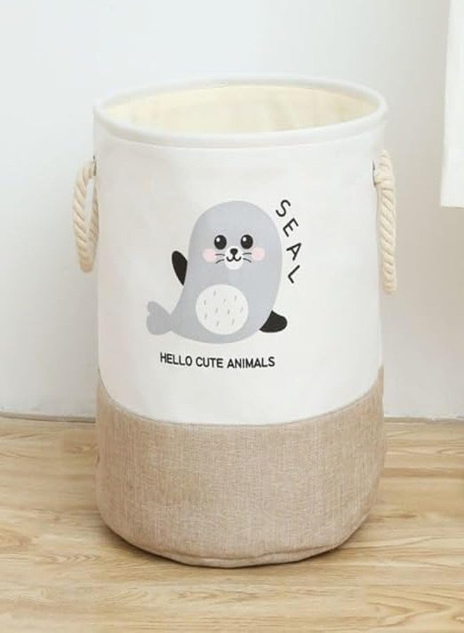 ERITIN Mini Canvas Laundry Basket use for home bedroom Laundry Basket For Clothes Round Collapsible Storage Large Size With Handle Dirty Clothes Hamper Canvas Bag | 1 pcs - Image 3