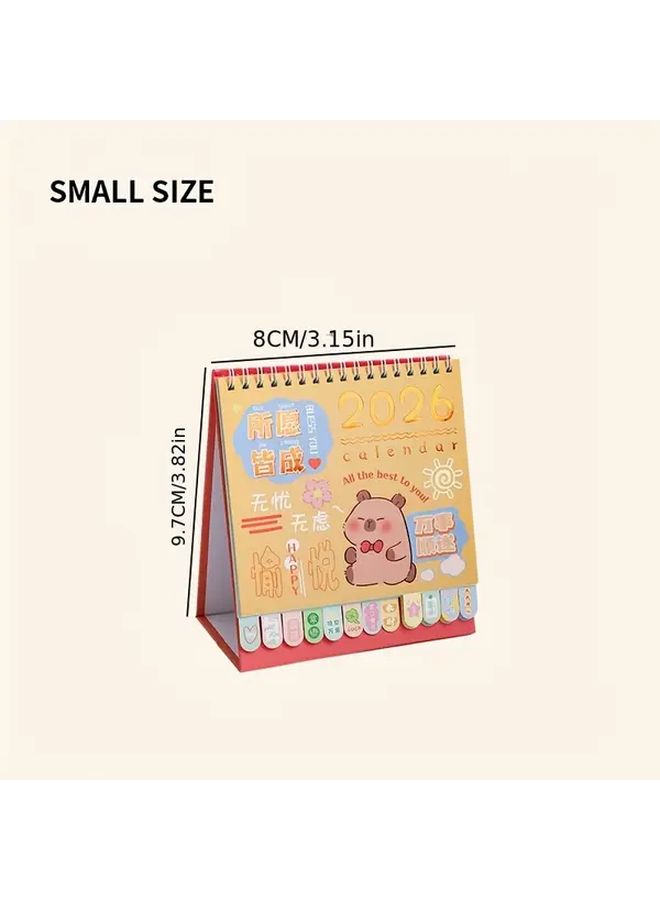 2026 Mini Desk Calendar Happy And Worry Free Cute Animal Floral Designs Monthly Planner Chinese Text Office Home Decor - Image 3