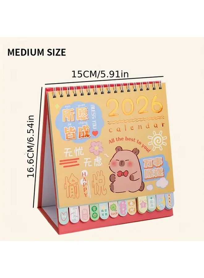 2026 Mini Desk Calendar Happy And Worry Free Cute Animal Floral Designs Monthly Planner Chinese Text Office Home Decor - Image 2