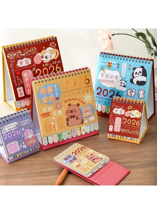 2026 Mini Desk Calendar Happy And Worry Free Cute Animal Floral Designs Monthly Planner Chinese Text Office Home Decor - Image 4