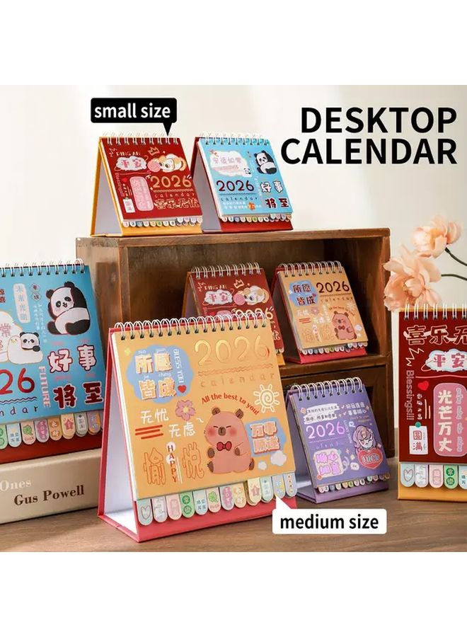 2026 Mini Desk Calendar Happy And Worry Free Cute Animal Floral Designs Monthly Planner Chinese Text Office Home Decor - Image 1
