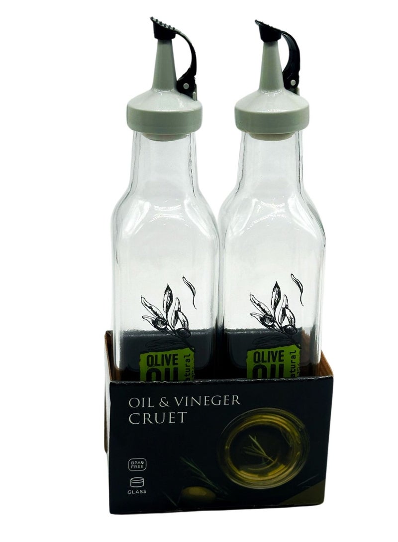 كلوكس طقم مزيتة يحتوي قوارير موزع زيت زيتون وخل زجاجي فاخر 2 قطعة بغطاء صب مانع للتنقيط للمطبخ والمائدة 23 سم - Image 2