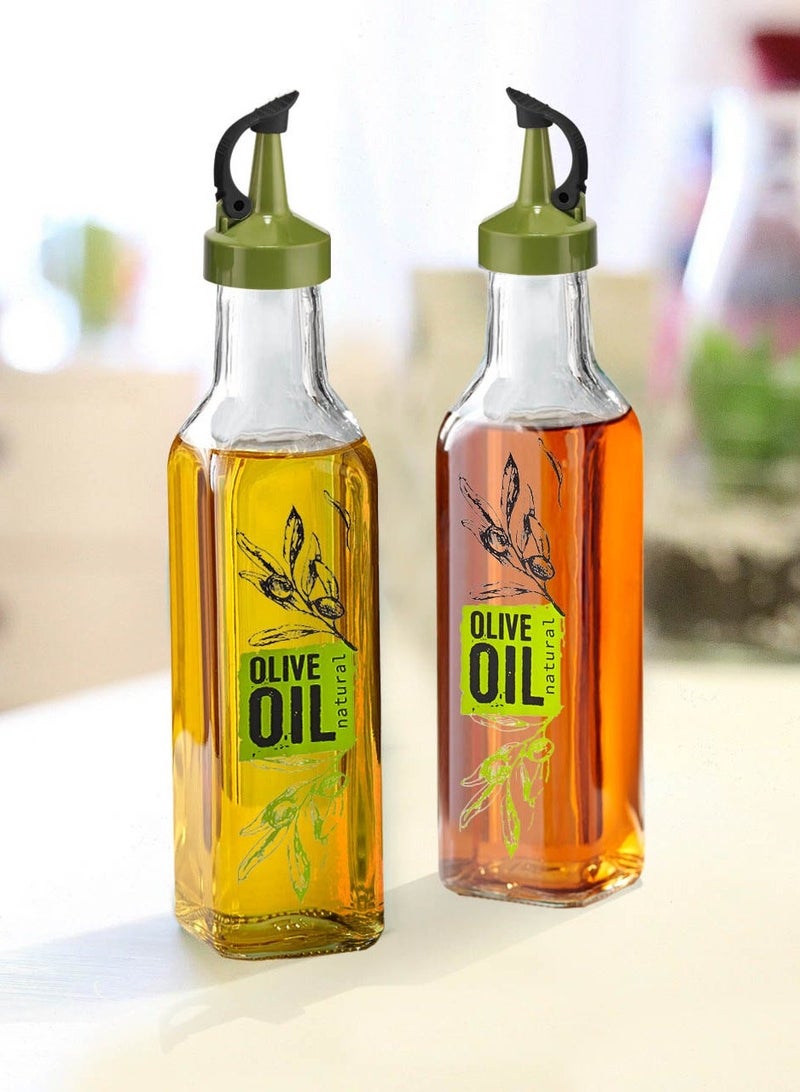 كلوكس طقم مزيتة يحتوي قوارير موزع زيت زيتون وخل زجاجي فاخر 2 قطعة بغطاء صب مانع للتنقيط للمطبخ والمائدة 23 سم - Image 4