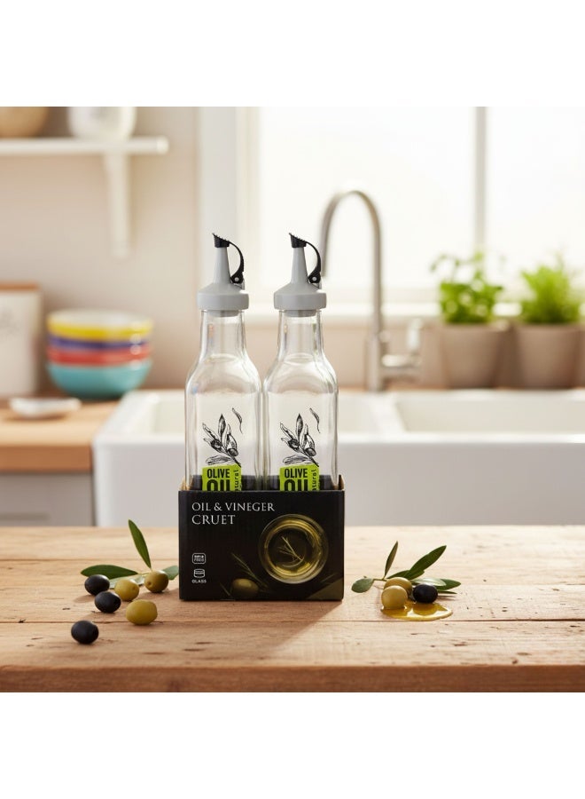 كلوكس طقم مزيتة يحتوي قوارير موزع زيت زيتون وخل زجاجي فاخر 2 قطعة بغطاء صب مانع للتنقيط للمطبخ والمائدة 23 سم - Image 1