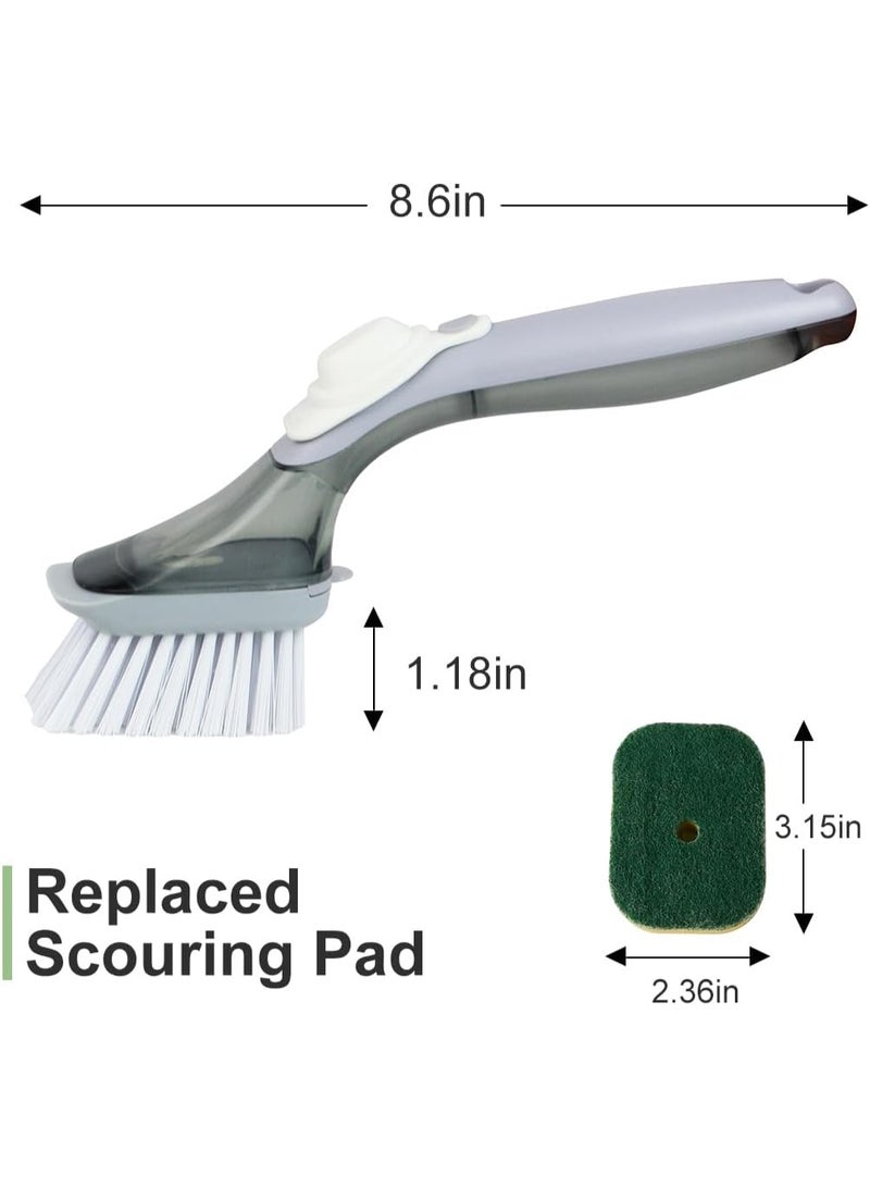 Soap Dispensing Dish Brush Storage Set, Dish Scrubber with Handle, Kitchen Washing Brush for Pot Pan Sink Cleaning, Kitchen Brush with Holder and 1 Replaced Scouring Pad Head - Image 2
