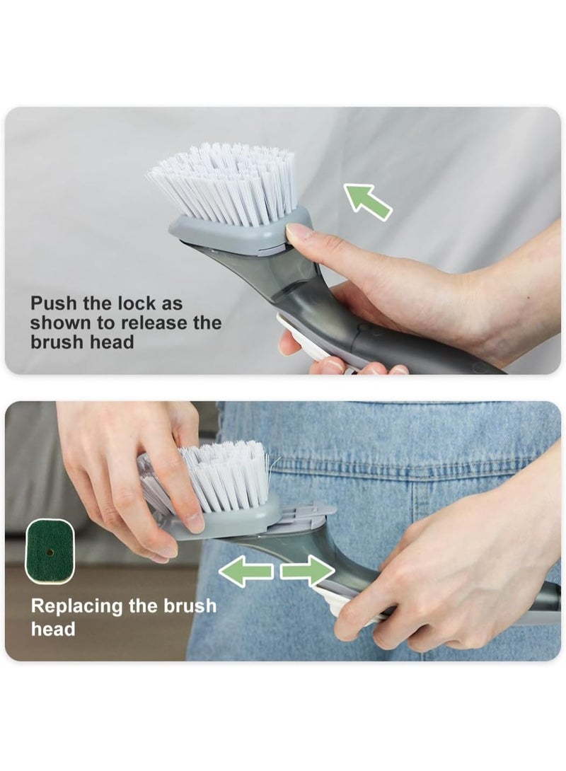 Soap Dispensing Dish Brush Storage Set, Dish Scrubber with Handle, Kitchen Washing Brush for Pot Pan Sink Cleaning, Kitchen Brush with Holder and 1 Replaced Scouring Pad Head - Image 4