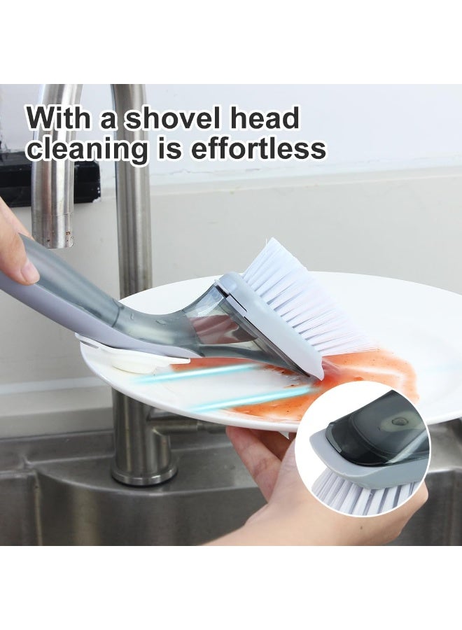 Soap Dispensing Dish Brush Storage Set, Dish Scrubber with Handle, Kitchen Washing Brush for Pot Pan Sink Cleaning, Kitchen Brush with Holder and 1 Replaced Scouring Pad Head - Image 5