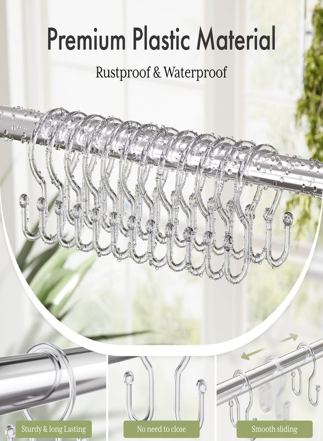 Bathway Shower Curtain Hooks, 12Pcs Plastic Shower Hooks for Shower Curtain, Clear Double Hook Shower Curtain Hooks Rust Proof Shower Curtain Hangers - Image 2