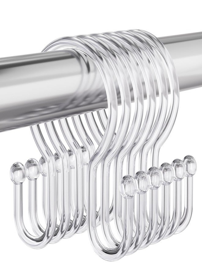 Bathway Shower Curtain Hooks, 12Pcs Plastic Shower Hooks for Shower Curtain, Clear Double Hook Shower Curtain Hooks Rust Proof Shower Curtain Hangers - Image 1