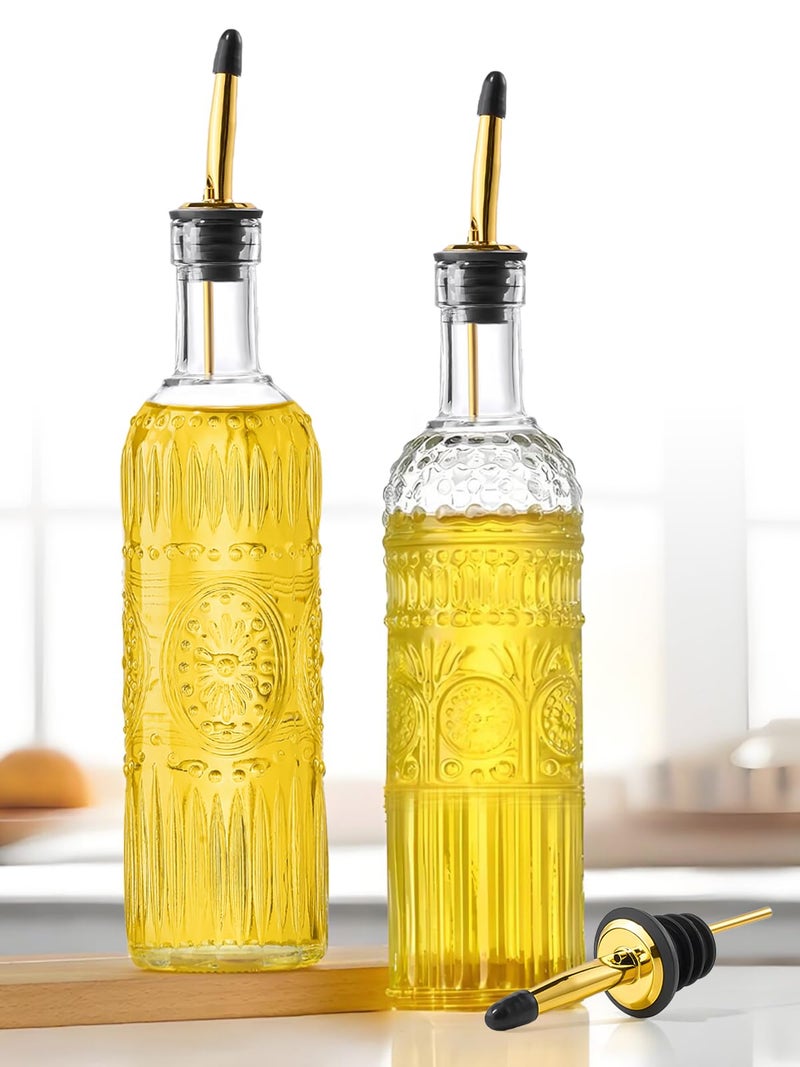 Ruiao 2 Pcs Olive Oil Dispenser Bottle for Kitchen,17oz Clear Glass Cooking Oil and Vinegar Dispenser Set, Coffee Syrup Dispenser with 2 Pourers and 1 Funnel (Two circles) - Image 1