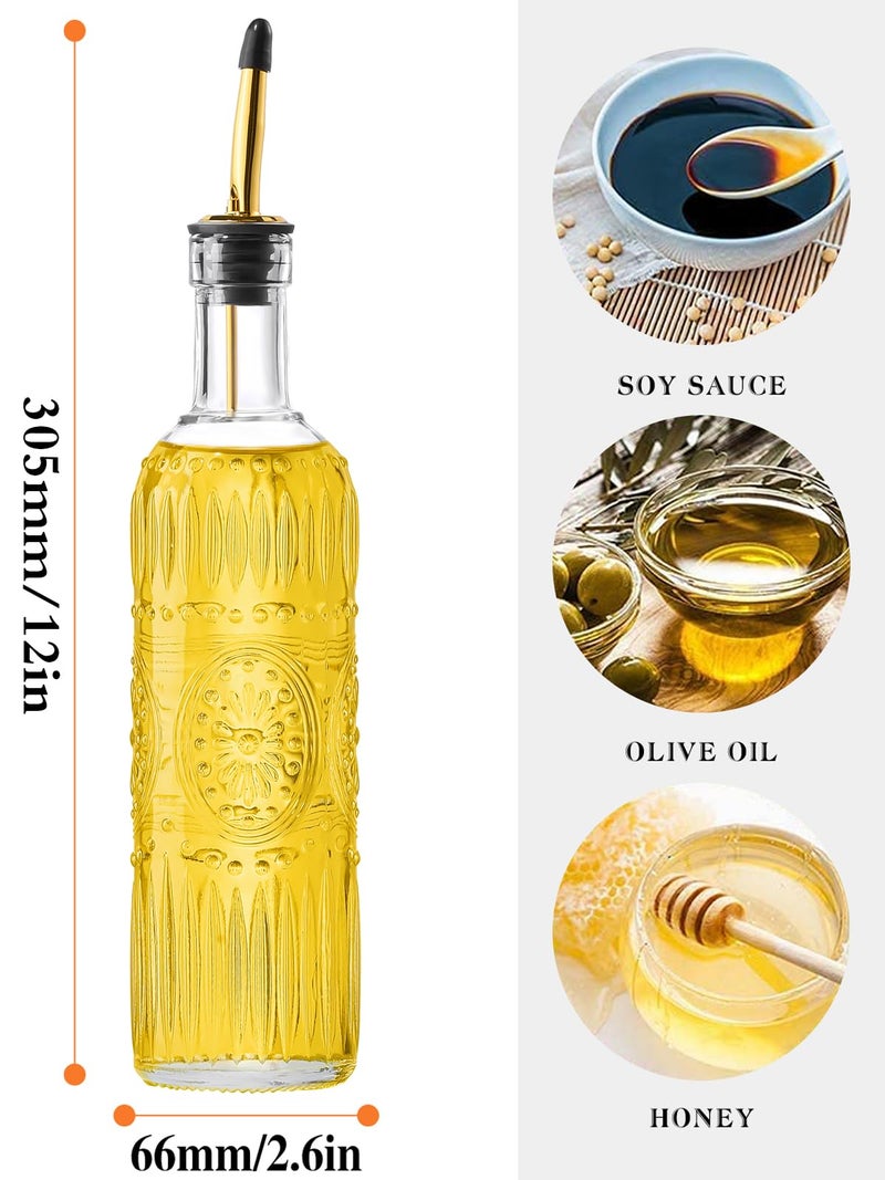 Ruiao 2 Pcs Olive Oil Dispenser Bottle for Kitchen,17oz Clear Glass Cooking Oil and Vinegar Dispenser Set, Coffee Syrup Dispenser with 2 Pourers and 1 Funnel (Two circles) - Image 2