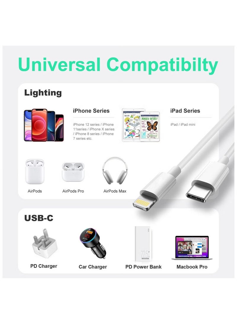 بست كابل شاحن iPhone بطول 2 متر [معتمد من MFi] كابل USB C إلى Lightning، شحن سريع، توصيل طاقة PD 20 وات، كابل iPhone لـ iPhone 14/14 Pro/14 Plus/14 Pro Max، iPad Pro، iPhone 8-13 جميع السلاسل - Image 5