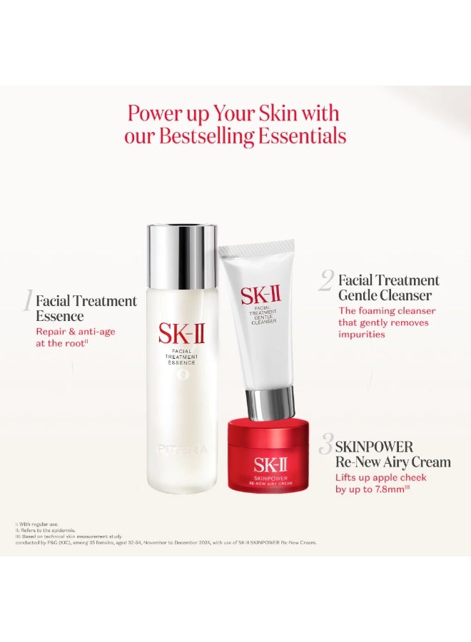 SK-II PITERA™ Youth Essentials Kit with Facial Treatment Essence 75ml, Facial Treatment Gentle Cleanser 20g & SKINPOWER Re-New Airy Cream 15g – 3-Step Japanese Skincare Set for Radiant, Crystal Clear-Looking Skin - Image 3