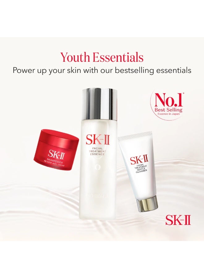 SK-II PITERA™ Youth Essentials Kit with Facial Treatment Essence 75ml, Facial Treatment Gentle Cleanser 20g & SKINPOWER Re-New Airy Cream 15g – 3-Step Japanese Skincare Set for Radiant, Crystal Clear-Looking Skin - Image 2