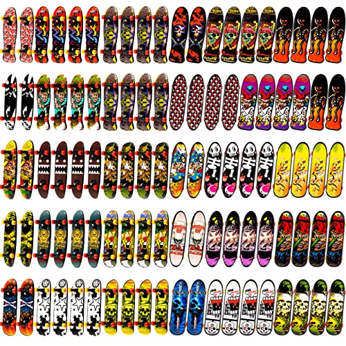 Hortsun 100 Pieces Mini Finger Skateboard Finger Boards Set with Double Sided Pattern Creative Novelty Birthday Party Favors Exchange Gift Goodie Bag Stuffers Random Pattern - Image 1