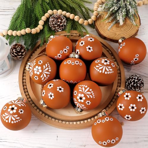 Poen 12 Pcs 315 Inch Mexican Christmas Ornaments Talavera Mexican Tree Ornaments Cielito Lindo Mexico Christmas Tree Decor De Barro Plastic Shatterproof Ball Hanging Xmas Hispanic Party - Image 1