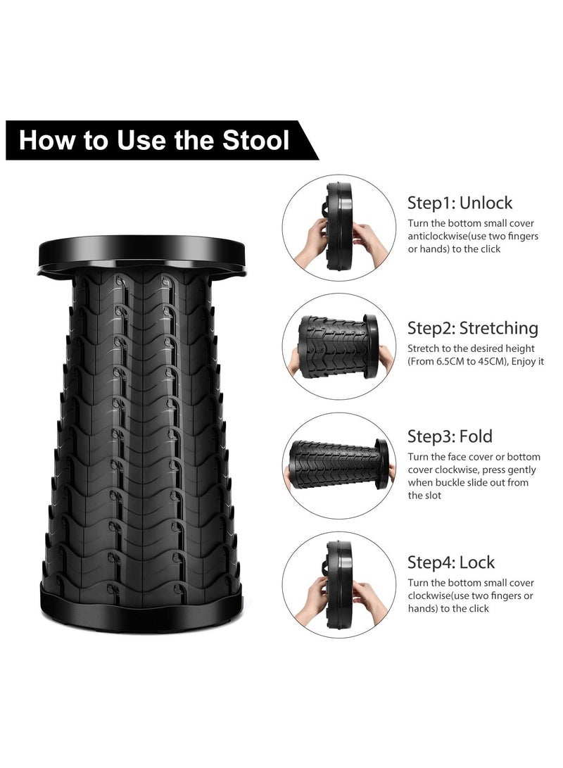 Height Adjustable Foldable Telescopic Stool For Outdoor Fishing Hiking Gardening Travel Black - Image 2