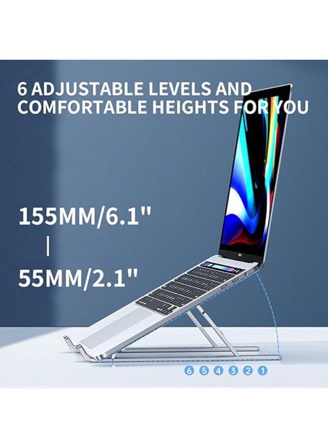حامل لابتوب محمول وقابل للتعديل من الألمنيوم، قابل للطي مع 6 مستويات ارتفاع، متوافق مع أجهزة اللابتوب 10-15.6 بوصة - Image 2