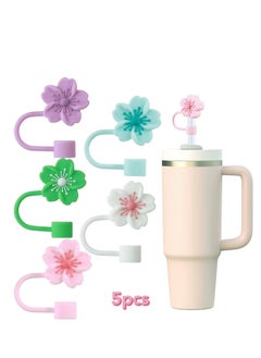 Generic 5pcs Straw Covers Cap for Stanley Cup 30-40 oz,Straw Toppers for Stanley Tumblers with handle 10mm 0.4in Silicone Accessories Dust-Proof,Straw Protectors,Cherry Blossom  - Image 1