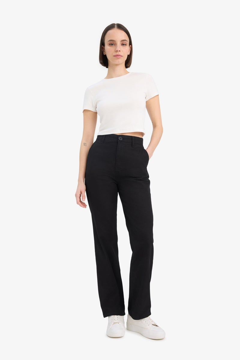 DeFacto Woman Straight Fit Gabardine High Waist Trousers - Image 1