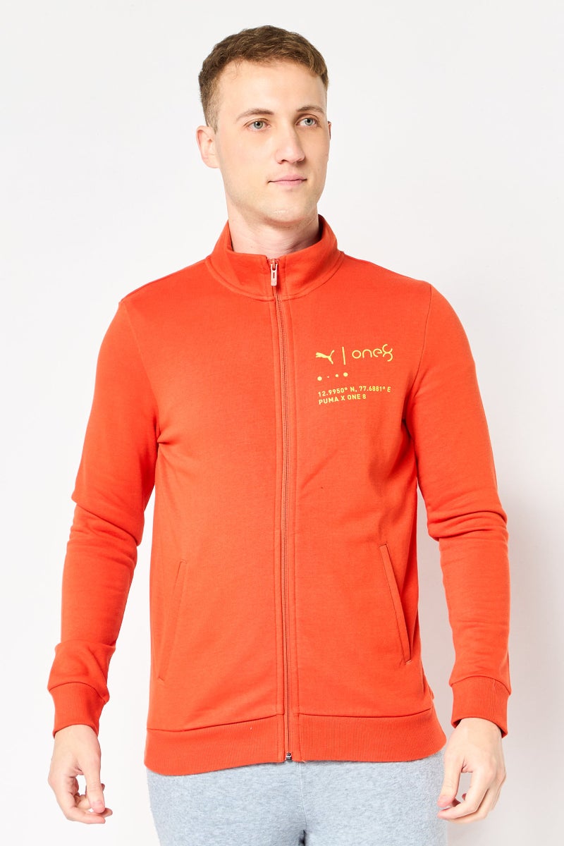 Puma x One 8 Men Slim Fit Long Sleeve Outdoor Full Zip Sweatshirt, Orange - Image 1