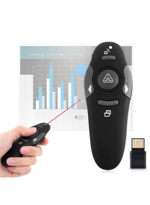 Multimedia Presenter with Laser Pointer & USB Receiver for Projector / PC / Laptop, Control Distance: 15m(Black)