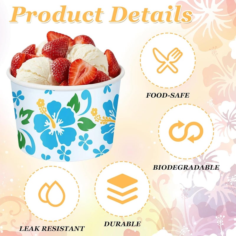 Romooa 9oz Fall Paper Bowls Treat Snack Cups Autumn Ice Cream Dessert Bowl Thanksgiving Pumpkin Maple Leaf Treat Snack Cup for Hot or Cold Food Thanksgiving Party Favor Supplies (100 Pcs, Hawaii) - Image 3