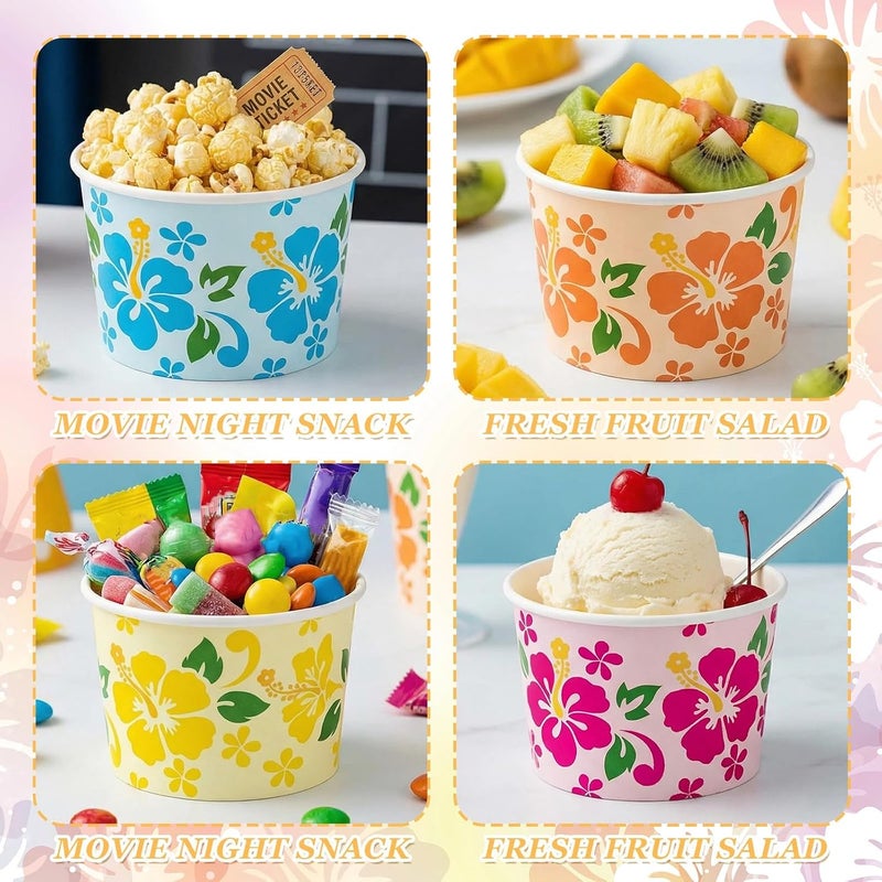 Romooa 9oz Fall Paper Bowls Treat Snack Cups Autumn Ice Cream Dessert Bowl Thanksgiving Pumpkin Maple Leaf Treat Snack Cup for Hot or Cold Food Thanksgiving Party Favor Supplies (100 Pcs, Hawaii) - Image 4
