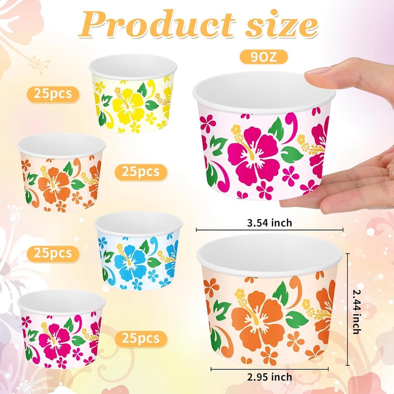 Romooa 9oz Fall Paper Bowls Treat Snack Cups Autumn Ice Cream Dessert Bowl Thanksgiving Pumpkin Maple Leaf Treat Snack Cup for Hot or Cold Food Thanksgiving Party Favor Supplies (100 Pcs, Hawaii) - Image 2