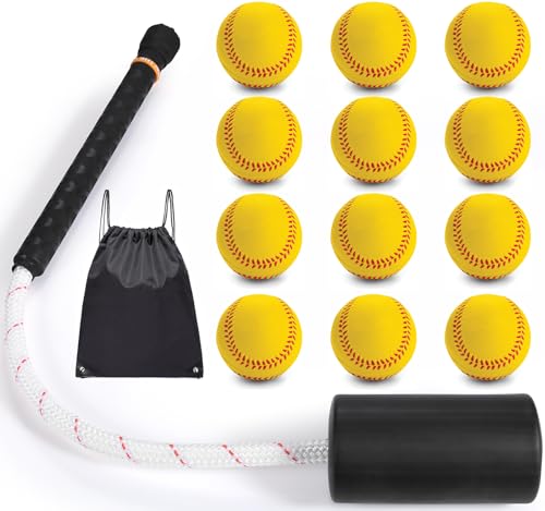 JUJINGYANG Baseball Softball Swing Trainer Bat Batting Practice Equipment Includes Rope Swing Training Bat with 12 Training Balls Tote Bag Training Tool Batting Aid - Image 1