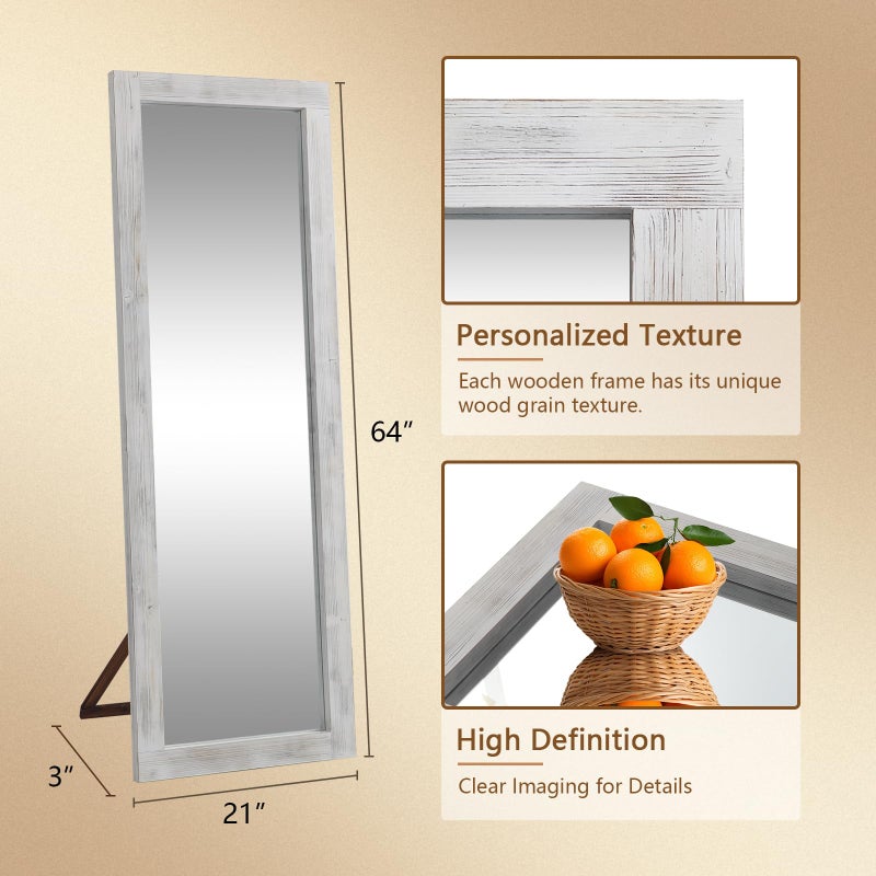 MirrMyst Rustic Farmhouse Full Length Mirror, 64"x21" Wood Frame Floor Mirror, Free Standing Mirror for Bedroom Living Room Cloakroom, Weathered White - Image 5
