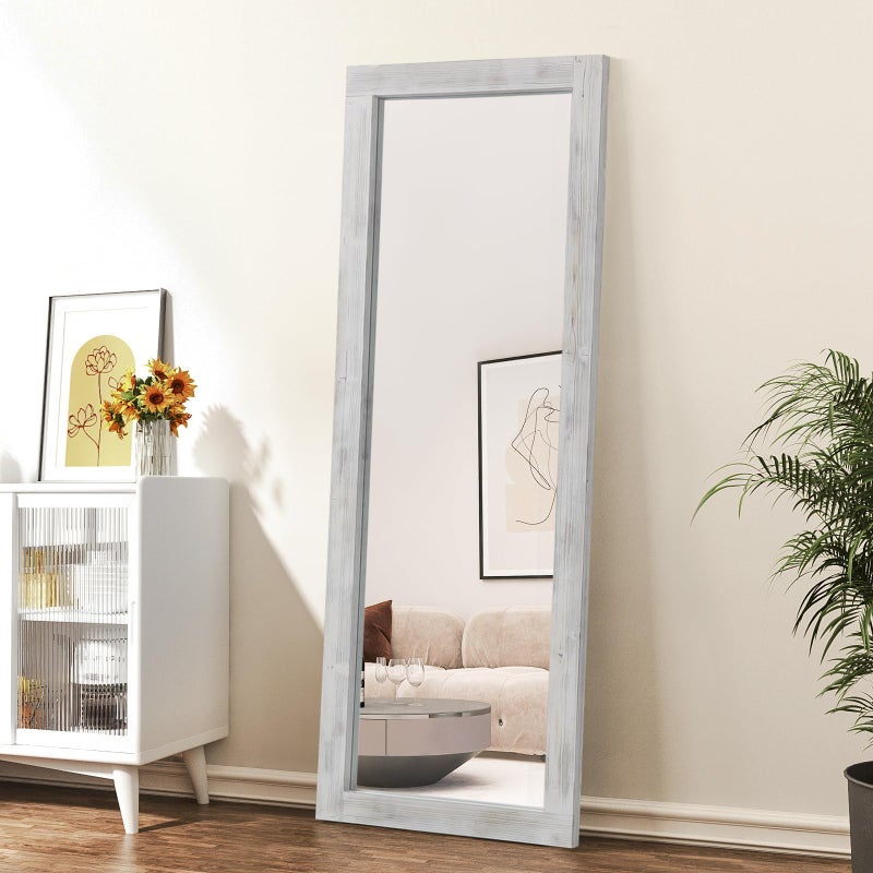 MirrMyst Rustic Farmhouse Full Length Mirror, 64"x21" Wood Frame Floor Mirror, Free Standing Mirror for Bedroom Living Room Cloakroom, Weathered White - Image 2