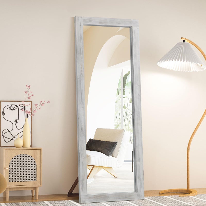 MirrMyst Rustic Farmhouse Full Length Mirror, 64"x21" Wood Frame Floor Mirror, Free Standing Mirror for Bedroom Living Room Cloakroom, Weathered White - Image 1