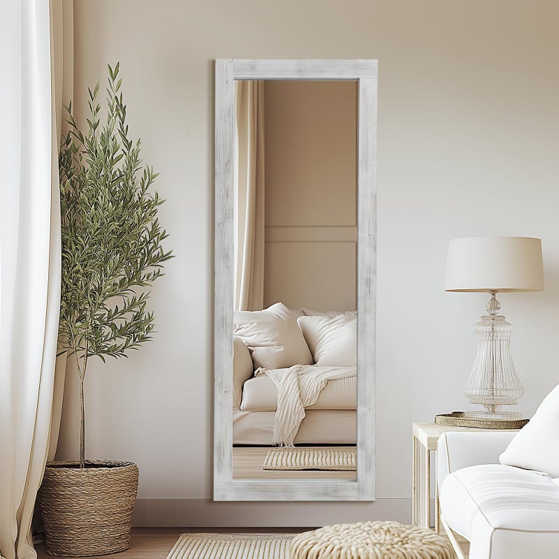 MirrMyst Rustic Farmhouse Full Length Mirror, 64"x21" Wood Frame Floor Mirror, Free Standing Mirror for Bedroom Living Room Cloakroom, Weathered White - Image 3