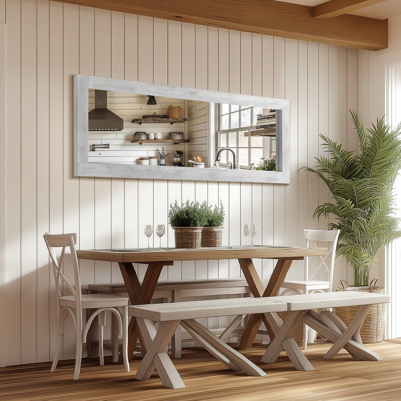MirrMyst Rustic Farmhouse Full Length Mirror, 64"x21" Wood Frame Floor Mirror, Free Standing Mirror for Bedroom Living Room Cloakroom, Weathered White - Image 4