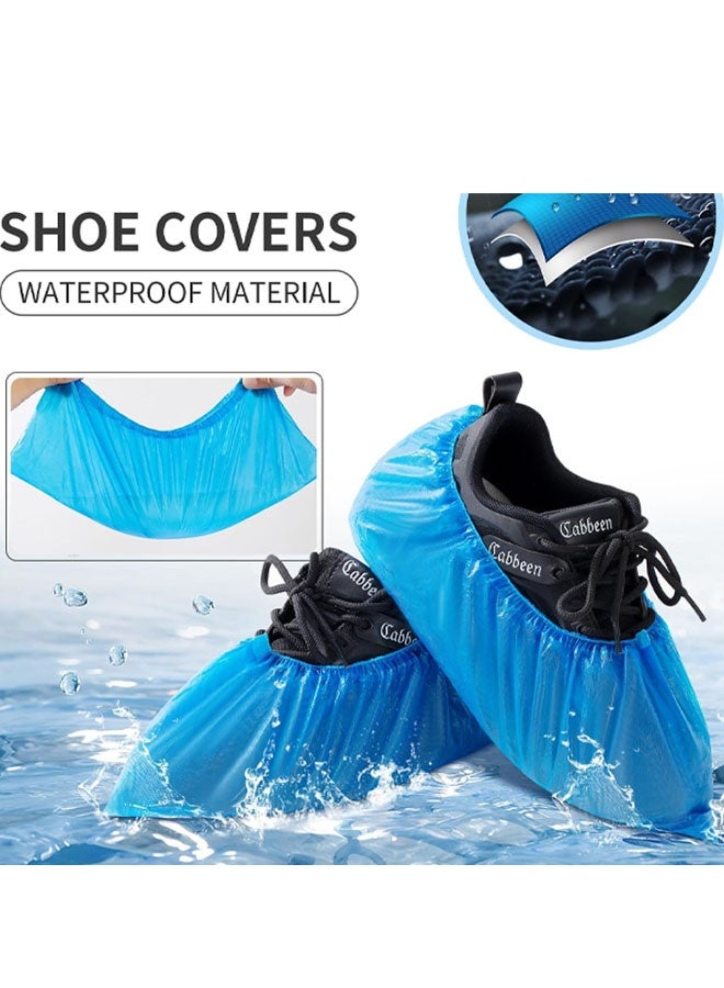 عبوة من 100 غطاء أحذية للاستخدام مرة واحدة، مقاوم للماء، مانع للانزلاق، متين، غطاء للأحذية والأحذية الطويلة مناسب لمواقع البناء والمكاتب وحماية الأرضيات والسجاد، مقاس واحد يناسب الجميع - Image 3