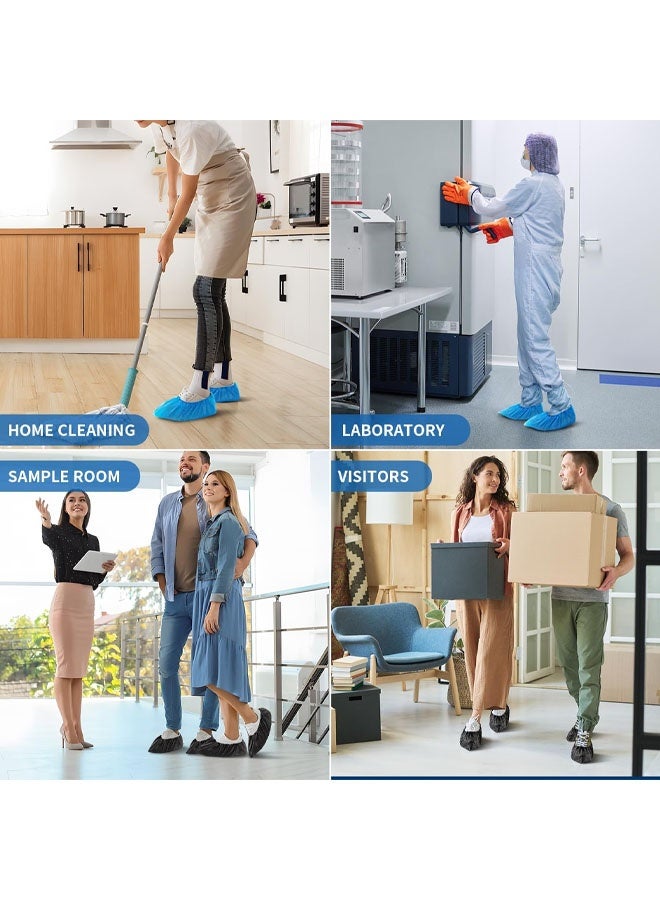 عبوة من 100 غطاء أحذية للاستخدام مرة واحدة، مقاوم للماء، مانع للانزلاق، متين، غطاء للأحذية والأحذية الطويلة مناسب لمواقع البناء والمكاتب وحماية الأرضيات والسجاد، مقاس واحد يناسب الجميع - Image 5