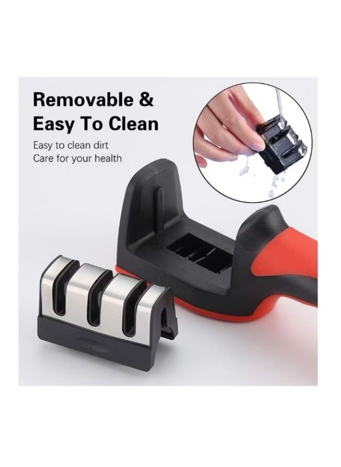3 in 1 Knife Sharpener with 3 Stages, Handheld Knife Sharpener Helps Repair, Restore, Polish Blades, Including Straight, Serrated Blades and Scissors