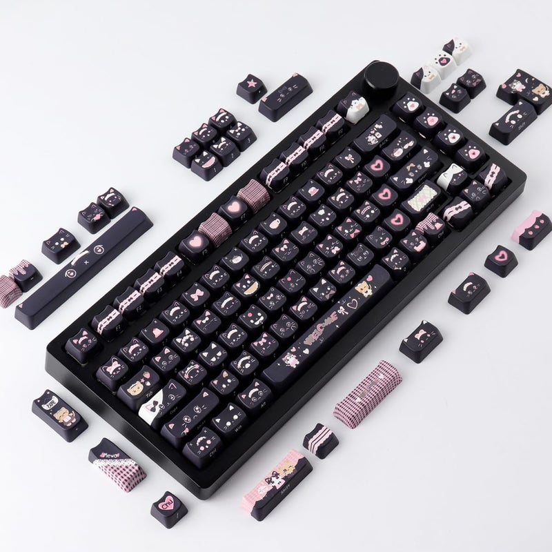 TYRIXKI PBT Keycaps 142 Keys Cute Keycaps Dye-Sublimation Black Cat Keycap Mao Profile Custom Keycap for Cherry Gateron MX Swithes Mechanical Keyboards - Image 3