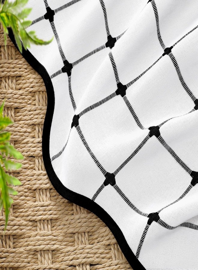 ستارة حمام NDDYCU سوداء وبيضاء بحواف مزخرفة، ستارة حمام من الكتان البوهيمي بنقشة مربعات مطرزة، 72 بوصة عرض × 72 بوصة طول - Image 3