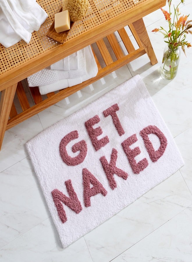 Market & Place سجادة حمام "Get Naked" من ماركت آند بليس، سجادة حمام لطيفة، ديكور حمام مرح لحوض الاستحمام والدش، سجاد حمام قطني ماص، 20 بوصة × 30 بوصة، أبيض ووردي - Image 1